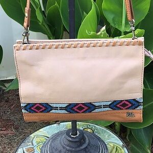 The Sak Crossbody Tan Leather& Beaded Bag